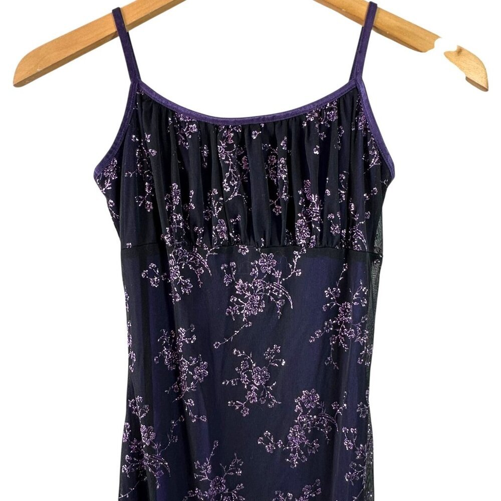 Vintage 90s Candy Rocket Purple Glitter Mesh Slip Dress Witchy Goth Y2K Small - Picture 3 of 7